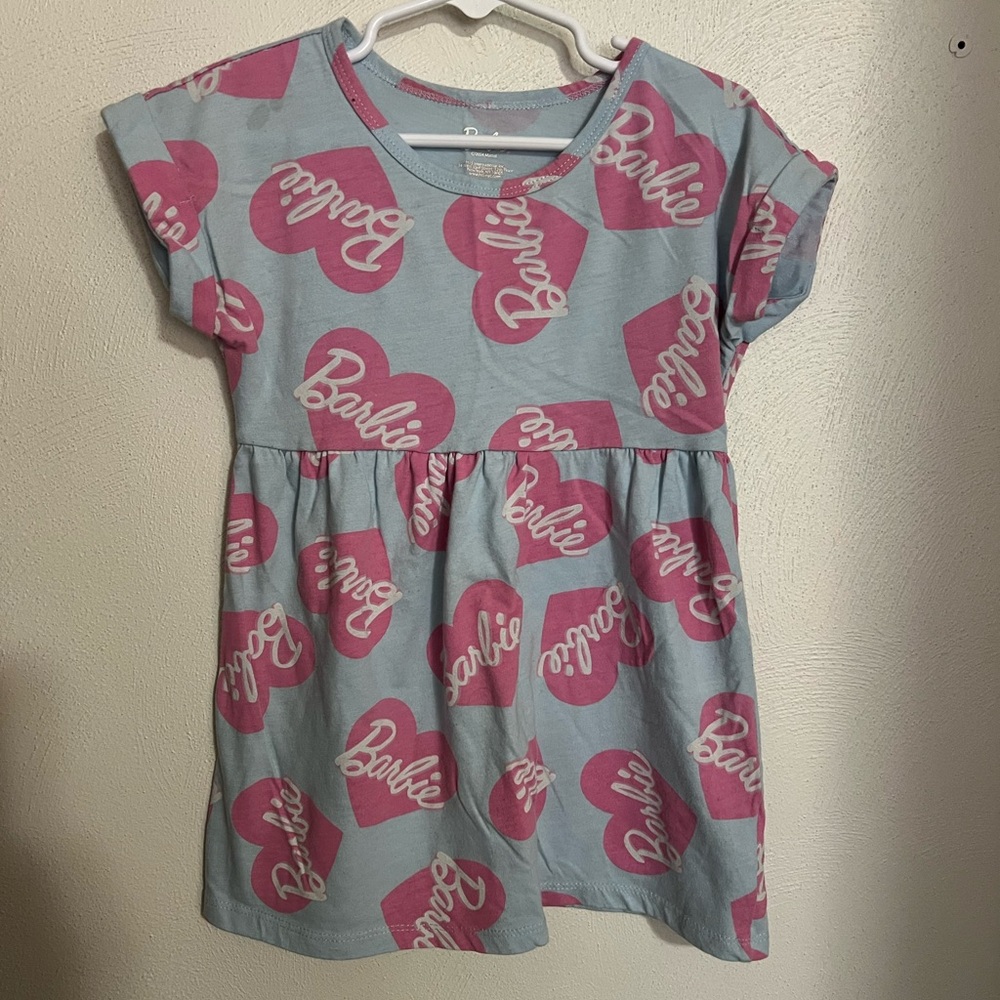 BARBIE Classic‎ Logo Short Sleeve Casual Play Dress Blue Pink White Girl's Sz XS
